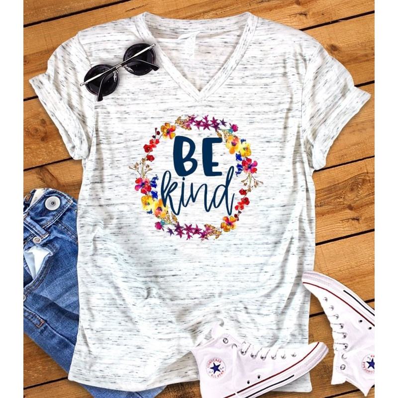 Be Kind Positive Teacher Anti Bully Inspirational Unisex V Neck Graphic Tee T-Shirt - 1.jpg