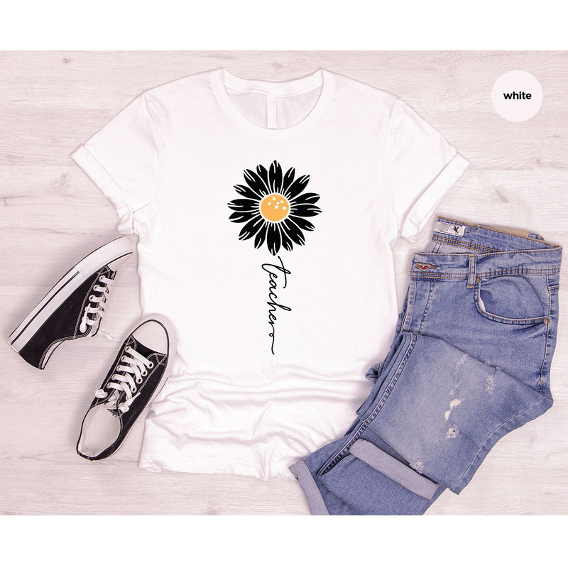 Floral Teacher Shirt, Minimalist TShirts, Cute Teacher Gifts, Teacher Appreciation Gifts, Inspirational Teacher TShirt, Daisy Graphic Tees - 8.jpg