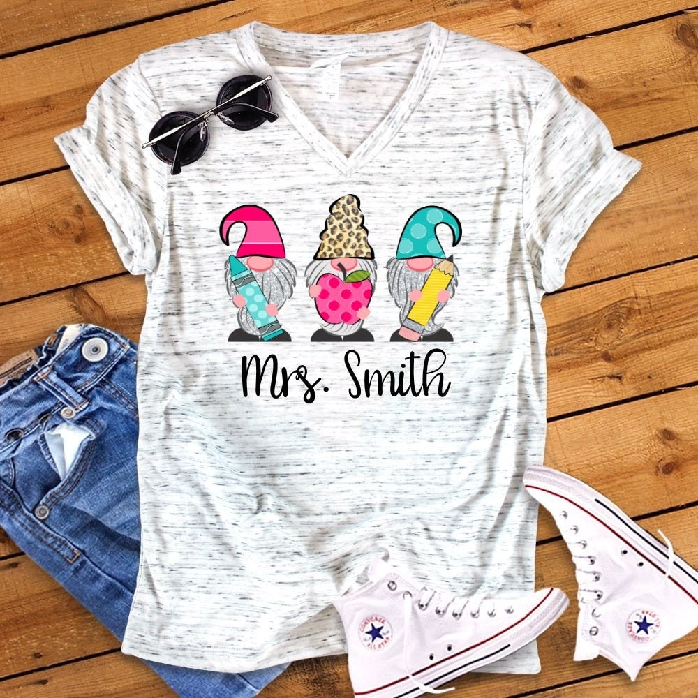 Gnomes Back To School Teacher Personalized Unisex V Neck Graphic Tee T-Shirt - 1.jpg