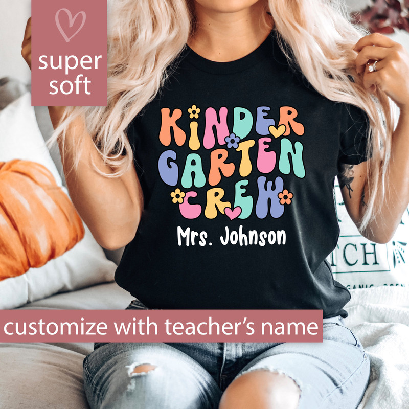 Kindergarten Teacher Shirt, Custom Kindergarten Shirt For Teacher T Shirt, Cute Kindergarten Crew T-Shirt for Teacher Gift Retro Teacher Tee - 1.jpg
