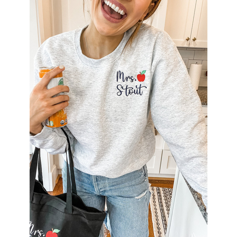 Personalized Teacher Crewneck Sweatshirt  Teacher Name and Apple Zip Popover  Gift for Teacher  End of Year Teacher Gift  New Teacher - 1.jpg