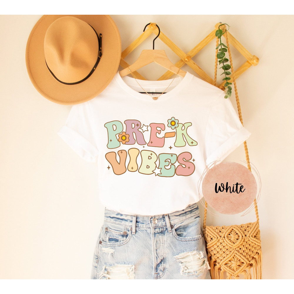 Pre-K Teacher Shirts, Pre Kindergarten Vibes teacher tee, Elementary back to school Retro Vintage PreK teach gift grade level cute vibes - 5.jpg