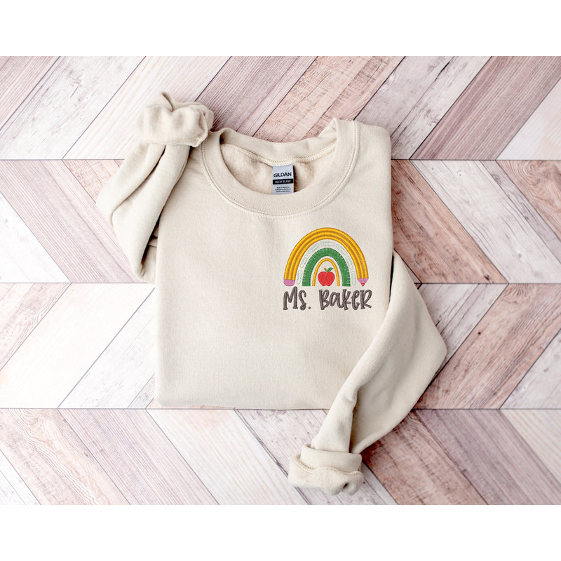 Teacher rainbow personalized sweatshirt fleece  Custom fleece with teacher name and pencil  Teacher gifts - 1.jpg