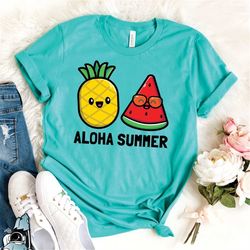 aloha summer shirt, pineapple shirts, watermelon shirt, pineapple print, watermelon art, vacation shirts, summer vacatio