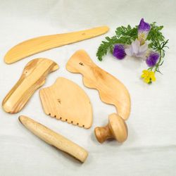 Set of 6 Gua Sha Massage Wooden Tool, Wooden Massage for Face, Neck, Hands, Body and Legs, Thai Massage