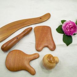 Set of 5 Gua Sha Massage Wooden Tool, Wooden Massage for Face, Neck, Hands, Body and Legs, Thai Massage