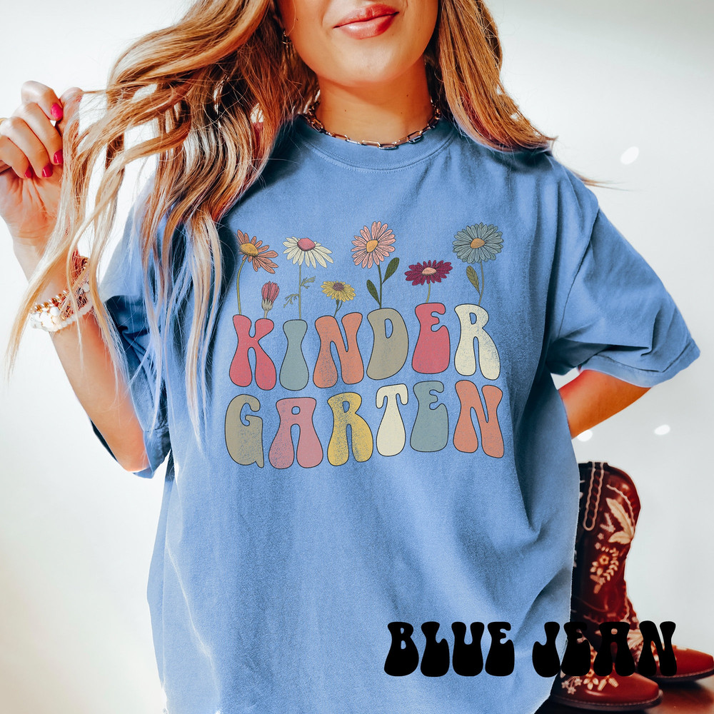 Floral Kindergarten Teacher Shirt, Comfort Colors Kinder Teacher Tee, Kindergarten Crew Tshirt, Kinder Wildflower Shirt, Pressed Flowers - 2.jpg