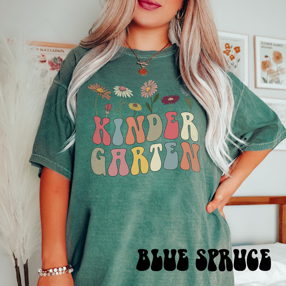 Floral Kindergarten Teacher Shirt, Comfort Colors Kinder Teacher Tee, Kindergarten Crew Tshirt, Kinder Wildflower Shirt, Pressed Flowers - 3.jpg