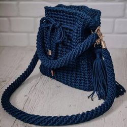 Crochet Bag Pouch with Cord for Women Pattern handmade handbag instruction tutorial PDF