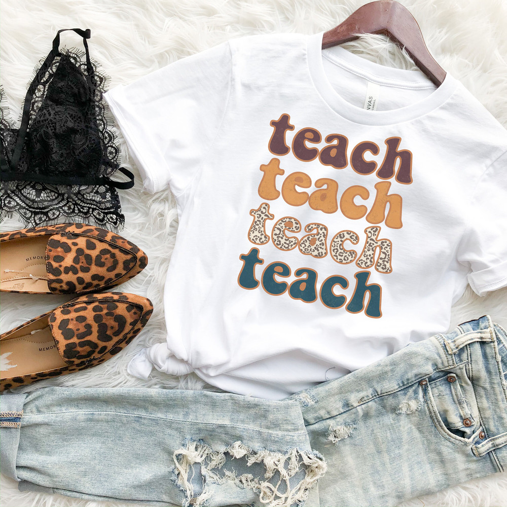 Retro Leopard Teach Shirt, Retro Teach Shirt, Retro Teach T Shirt, Teacher Raglan, Retro Teacher Shirt, Teacher Leopard Shirts - 1.jpg