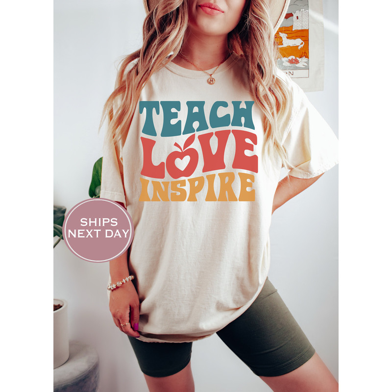 Retro Teacher Comfort Colors Shirt, Teacher Tshirt, Teach Love Inspire Shirt, New Teacher Gift, Back to School Shirt, Teacher Appreciation - 2.jpg