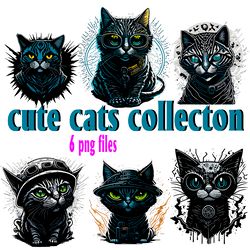 Cute Cats Collection Part 2 Digital file 6 PNG files Sublimation Digital File