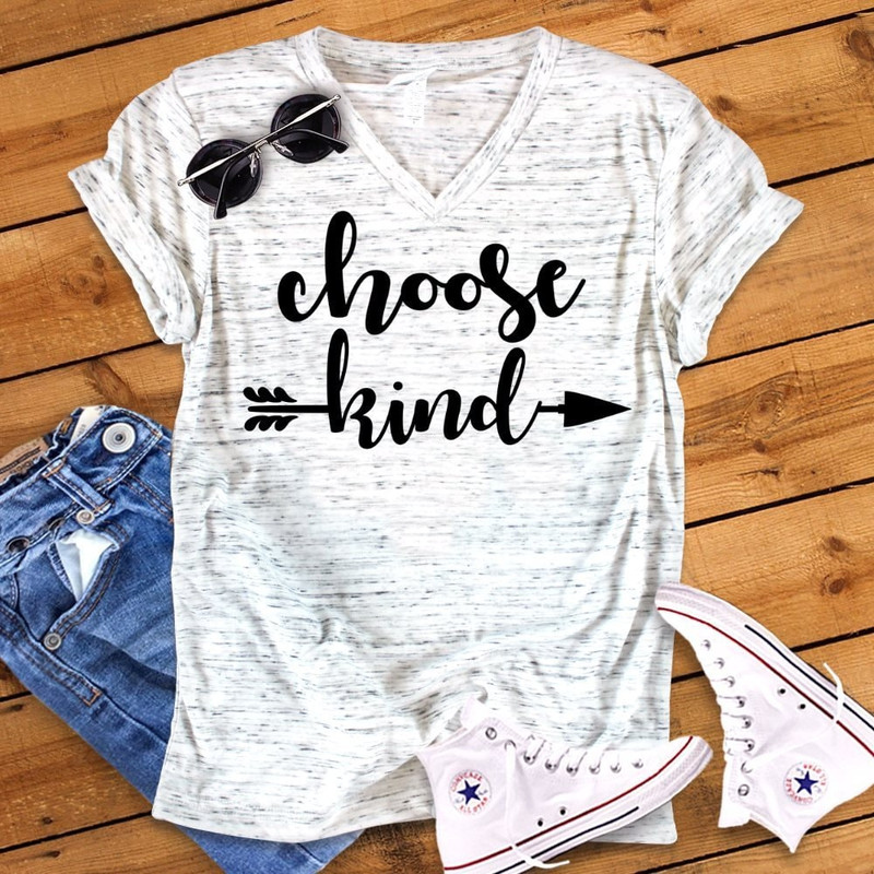 Choose Kind Positive Teacher Anti Bully Inspirational Unisex V Neck Graphic Tee T-Shirt - 1.jpg