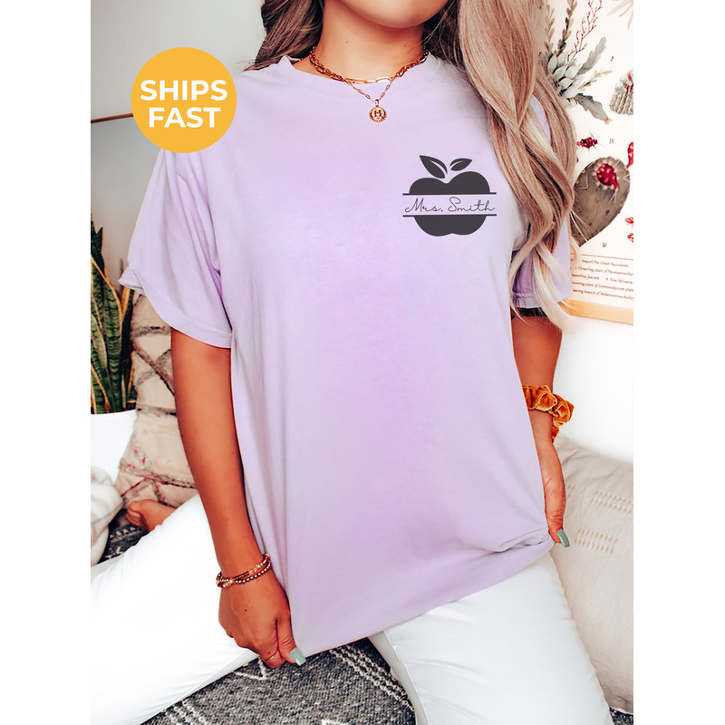 Custom Teacher Name Shirt, Personalized Comfort Colors Teacher Tee, Teacher Pocket Apple Teacher T-Shirt, Gift for Teacher, Back to School - 2.jpg