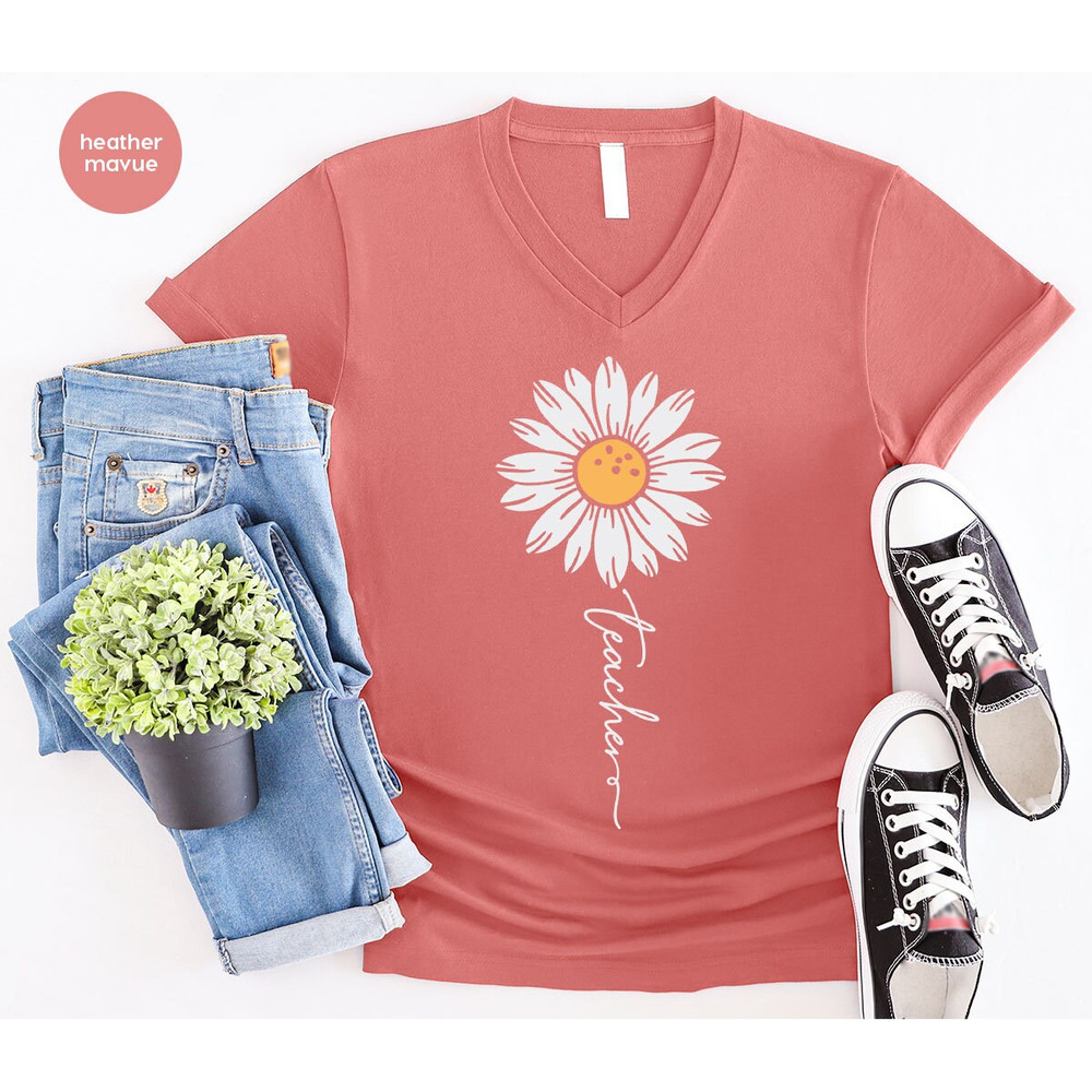 Floral Teacher Shirt, Minimalist TShirts, Cute Teacher Gifts, Teacher Appreciation Gifts, Inspirational Teacher TShirt, Daisy Graphic Tees - 7.jpg