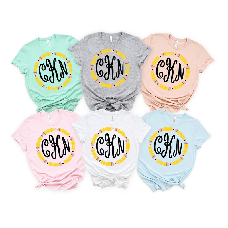 Monogram Pencil Teacher Shirt, Custom Teacher Shirt, Kindergarten Teacher Tee, Teacher Shirt, Field Trip Shirts for Teachers - 2.jpg