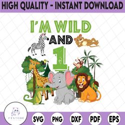 personalized kids age i'm wild and zoo theme birthday png, safari jungle png, custom zoo animal baby png, digital