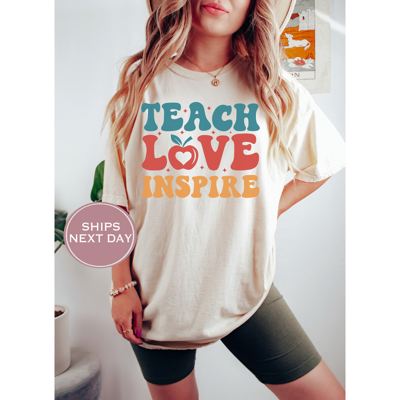 Retro Teacher Comfort Colors Shirt, Teacher Tshirt, Teach Love Inspire Shirt, New Teacher Gift, Back to School Shirt, Teacher Appreciation - 2.jpg