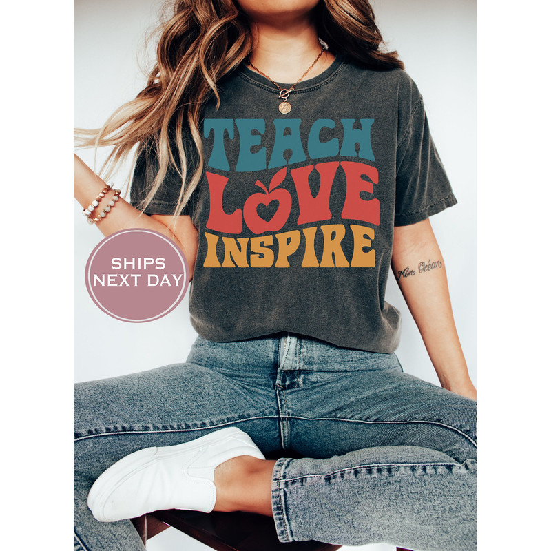 Retro Teacher Comfort Colors Shirt, Teacher Tshirt, Teach Love Inspire Shirt, New Teacher Gift, Back to School Shirt, Teacher Appreciation - 1.jpg