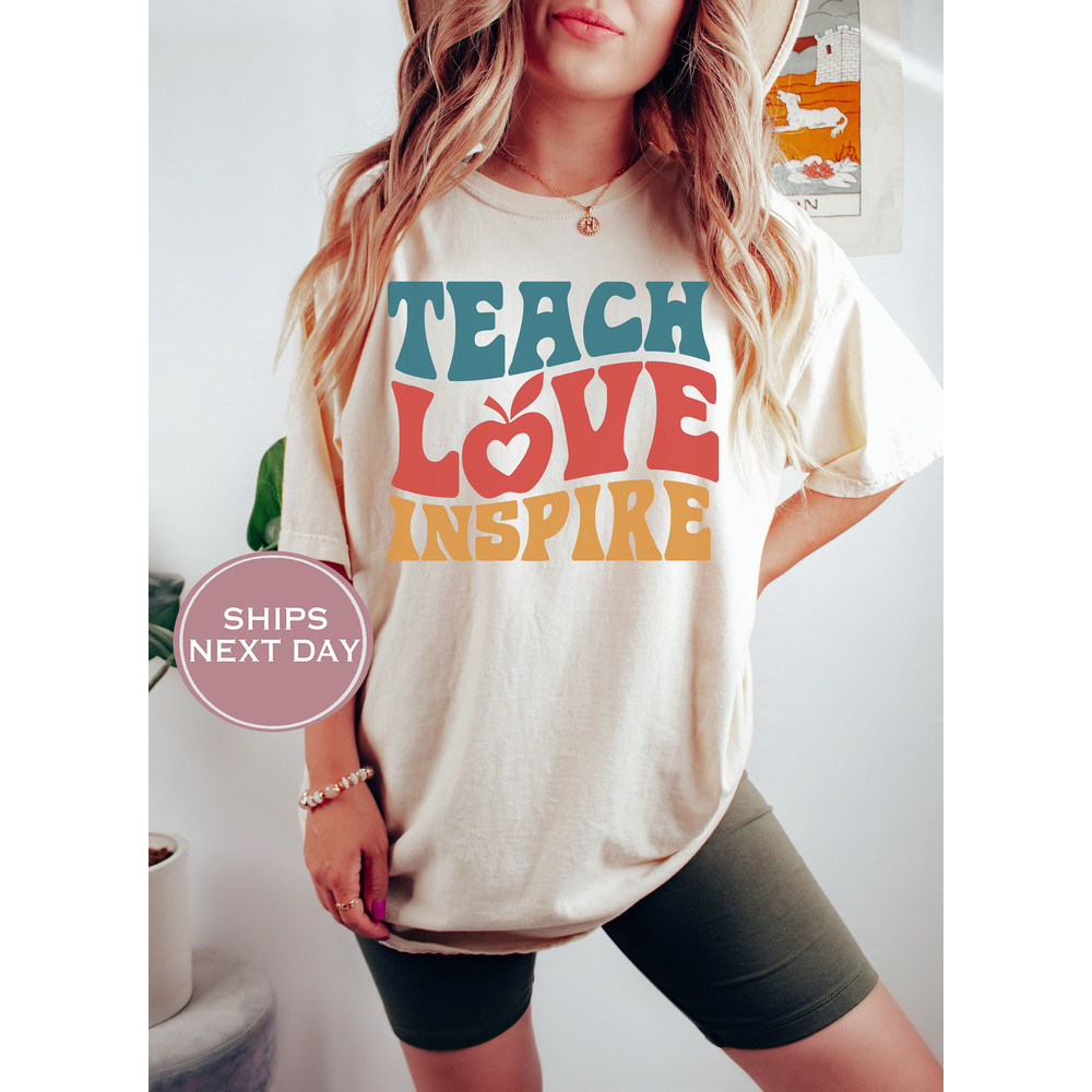 Retro Teacher Comfort Colors Shirt, Teacher Tshirt, Teach Love Inspire Shirt, New Teacher Gift, Back to School Shirt, Teacher Appreciation - 2.jpg