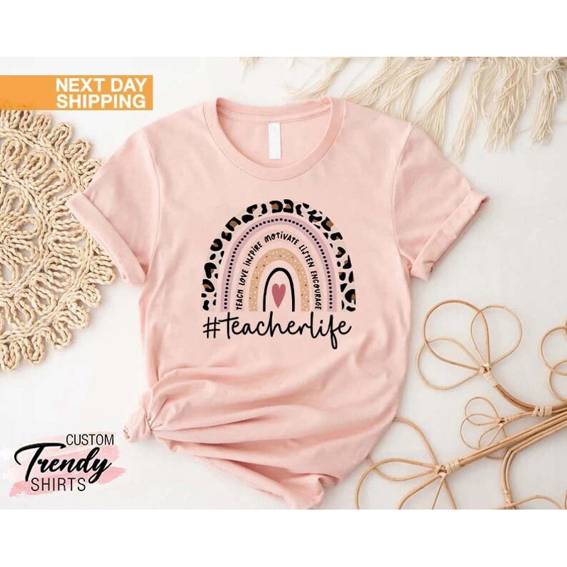 Teacher Rainbow Shirt, Inspirational Teacher T-Shirt, Teacher Leopard Shirt, Gift for Teachers, Leopard Rainbow Teacher Shirt, Teachers Gift - 1.jpg