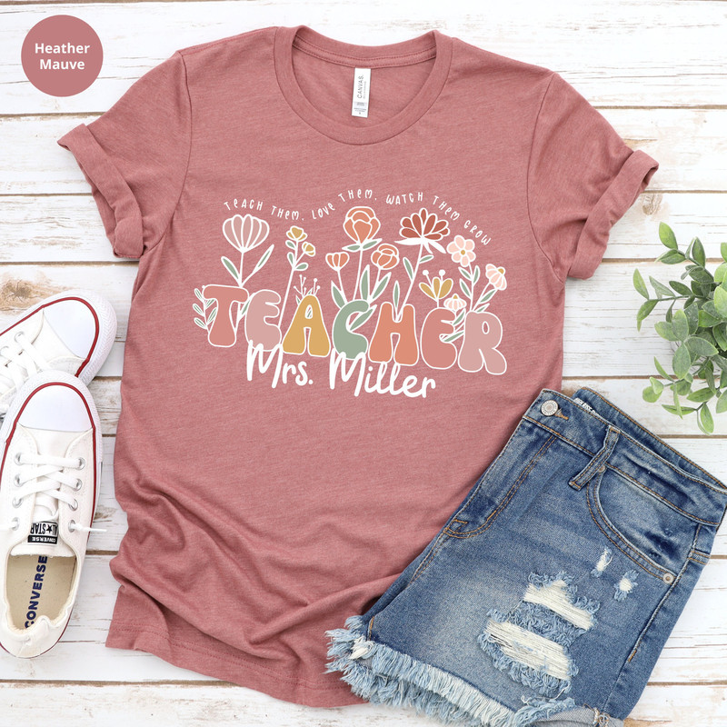 Wildflower Teacher Name Shirt, Custom Teacher TShirt, Personalized Teacher T Shirt, Gift for Teacher, Cute Teacher Tee, Groovy Teacher Shirt - 3.jpg
