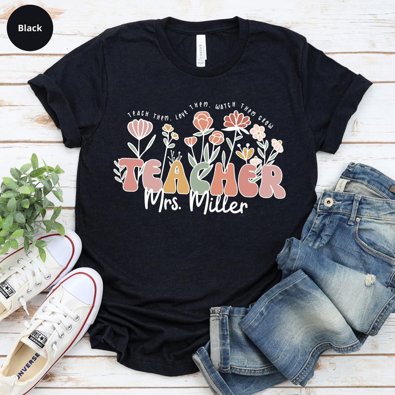 Wildflower Teacher Name Shirt, Custom Teacher TShirt, Personalized Teacher T Shirt, Gift for Teacher, Cute Teacher Tee, Groovy Teacher Shirt - 4.jpg