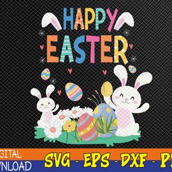 cute bunny with eggs easter happy easter day svg, eps, png, dxf, digital download