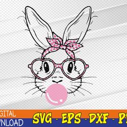 Bunny Face Leopard Glasses Bubble Gum Easter Day Svg, Eps, Png, Dxf, Digital Download