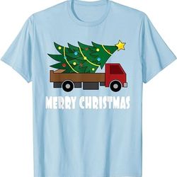 merry christmas tree shirt - red truck xmas tree christmas t-shirt