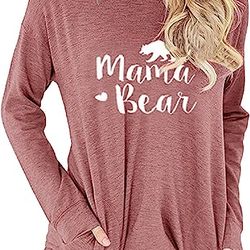 vaise womens mama bear shirt casual long sleeve tunics tops mama bear sweatshirt tops with pockets