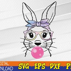 Cute Bunny With Bandana Heart Glasses Bubblegum Easter Day Svg, Eps, Png, Dxf, Digital Download