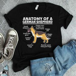 german shepherd shirt, german shepherd dog gift, dog owner gift, dog lover shirt, dog gifts, anatomy of a german shepher