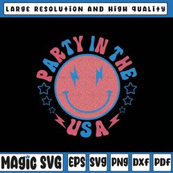 party in the usa 4th of july preppy smile png, usa flag embroidery png, independence day png, digital download