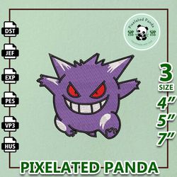 gengar embroidery design file, pokemon anime embroidery design, machine embroidery design file, instant download