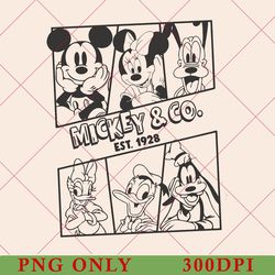 retro mickey & co est 1928 png, vintage mickey and friend png, disneyland mickey mouse png, disney family vacation png