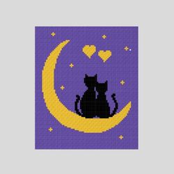 Crochet C2C Night Cats-2 graphgan blanket pattern PDF Download