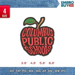 colombus public school / typo embroidery design / logo design / embroidery pattern / design pes dst vp3  format