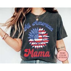 all american mama shirt, sunflower red white and blue shirt, freedom fourth of july t-shirt, all american mom tee (ap-ju
