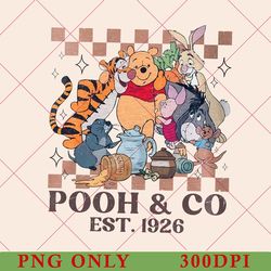 vintage winnie the pooh png, retro pooh and co est 1926, pooh bear and friends, walt disney world, disney trip png