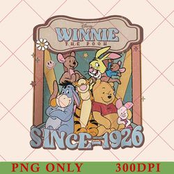 retro winnie the pooh png, retro pooh and co est 1926, pooh bear and friends, walt disney world, disney trip png