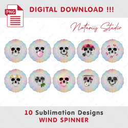 10 Funny Skulls Sublimation Designs - Wind Spinner Sublimation - Sublimation Template