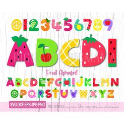 Fruit Alphabet SVG,Numbers,Letters,Bundle,Summer,Birthday,PNG,Lemon,Cherry,Orange,Pineapple,Clipart,Font,Cricut,Cameo,In