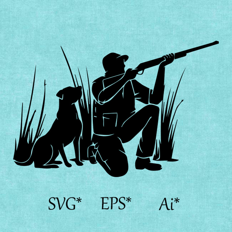 Hunter With A Dog SVG Hunter With A Gun Wild Duck Hunting Game Hunting Fishing SVG EPS AI