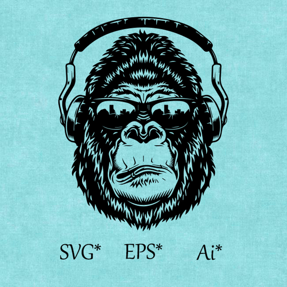 Gorilla SVG Gorilla Head With Glasses Gorilla With Headphones Gorgeous Gorilla Cool Gorilla Gor Digital SVG EPS AI