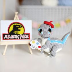 Crochet pattern dinosaur amigurumi Velociraptor blue,  DIY toy tutorial, Jurassic world dinosaur toy, pdf pattern