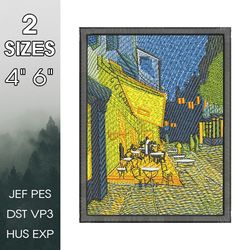 vincent van gogh - cafe terrace at night embroidery design, custom designs, 2 size