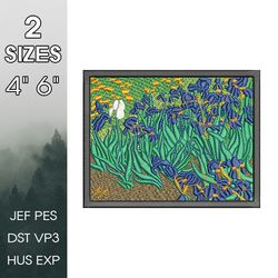 vincent van gogh - irises embroidery design, custom designs, 2 size