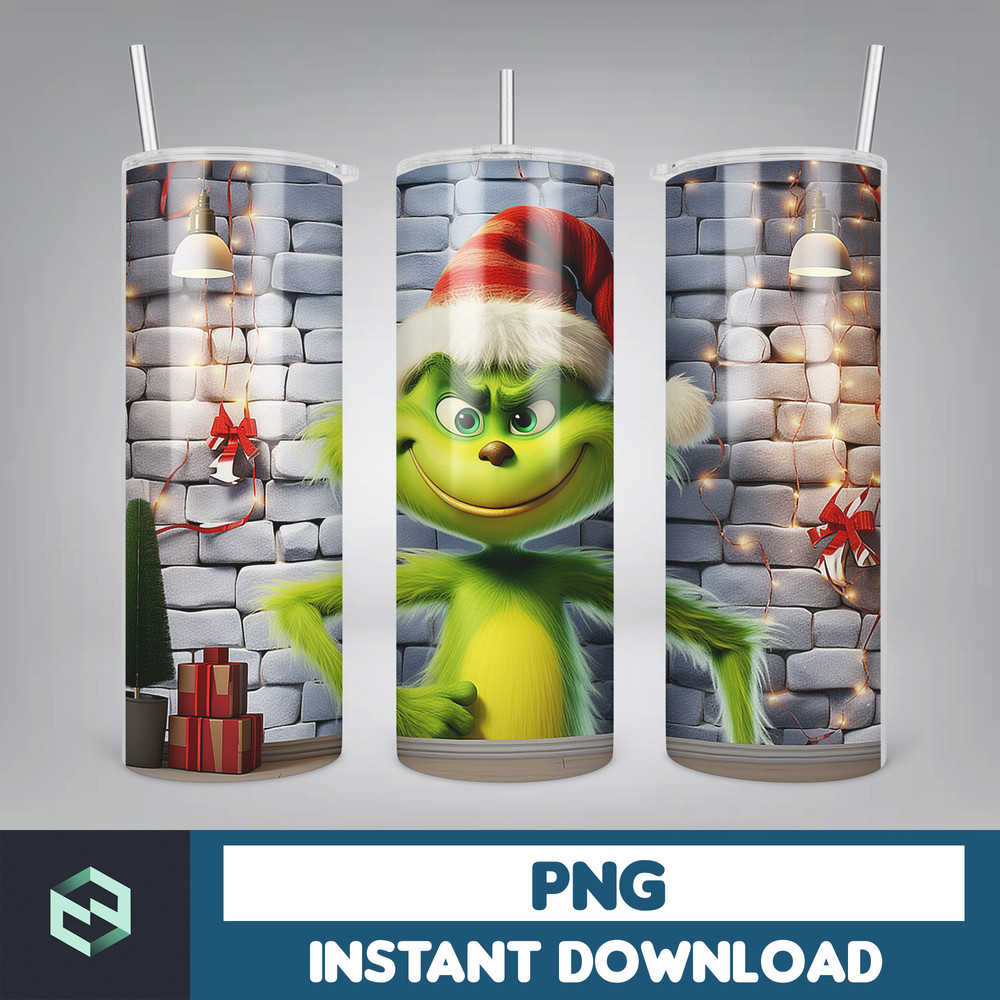 3D GreenXmas Cartoon 20oz Skinny Tumbler Bundle Design, 3D Tumbler, 3D Christmas 20 oz Tumbler Design PNG, Instant Download (2).jpg