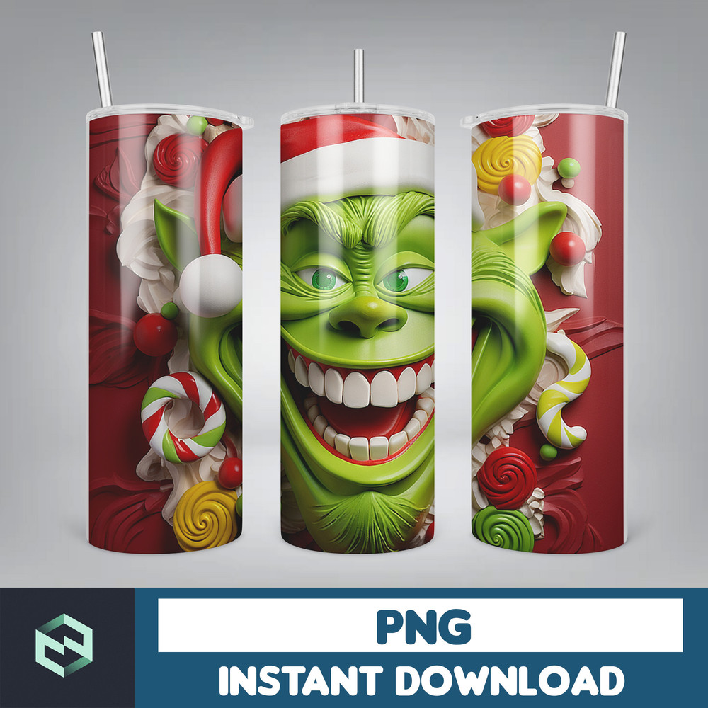 3D GreenXmas Cartoon 20oz Skinny Tumbler Bundle Design, 3D Tumbler, 3D Christmas 20 oz Tumbler Design PNG, Instant Download (5).jpg